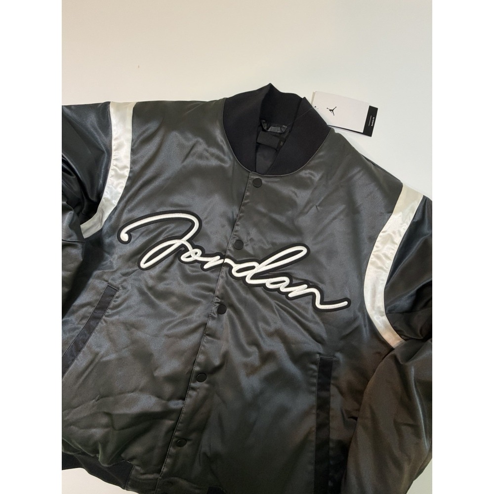 Nike Air Jordan Jacket Jumpman Varsity Satin Off Noir HF9297-045 Men Size M NWT